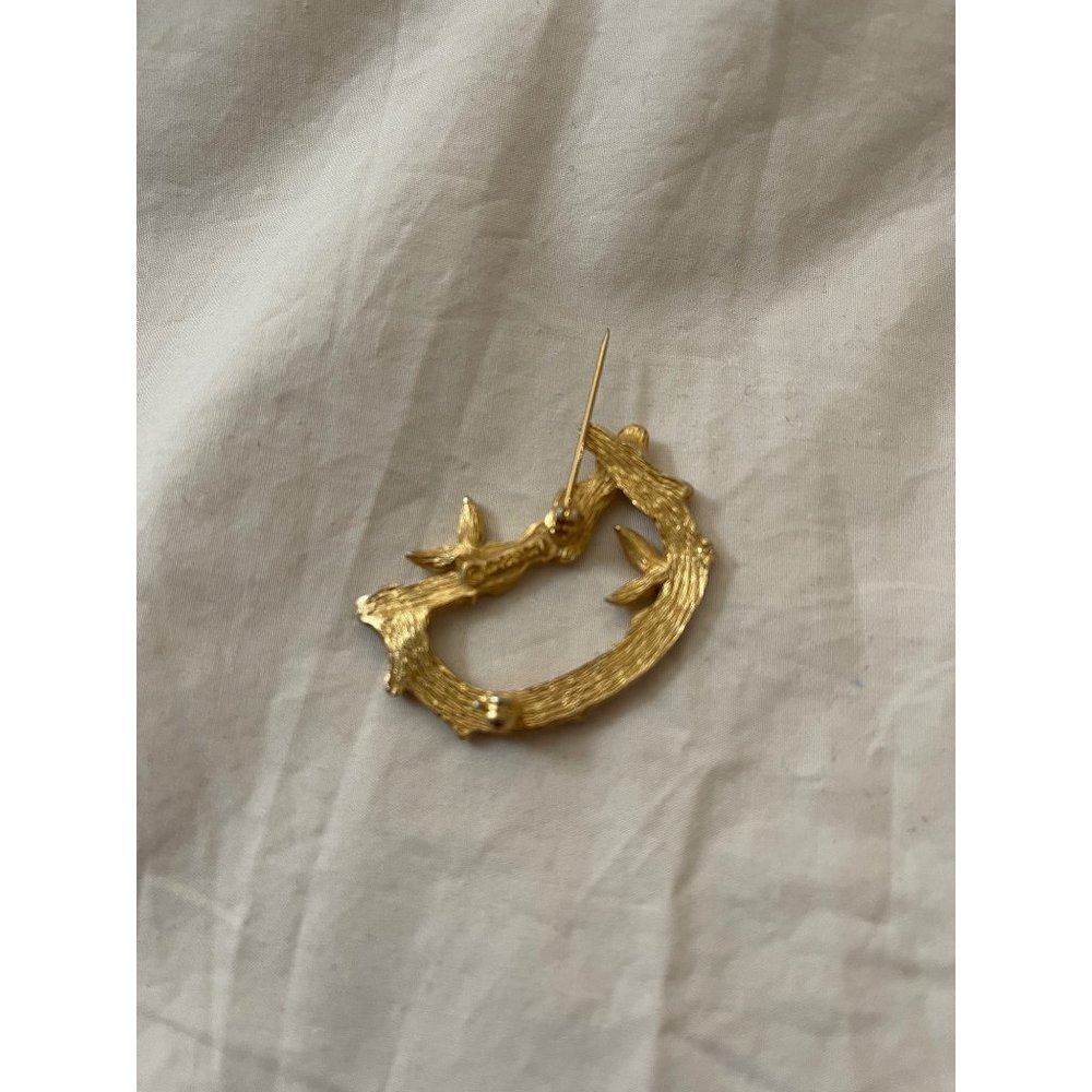 Sarah Coventry Vintage "D" Branches with leaves Design Brushed Gold Tone Brooch - Picture 8 of 12